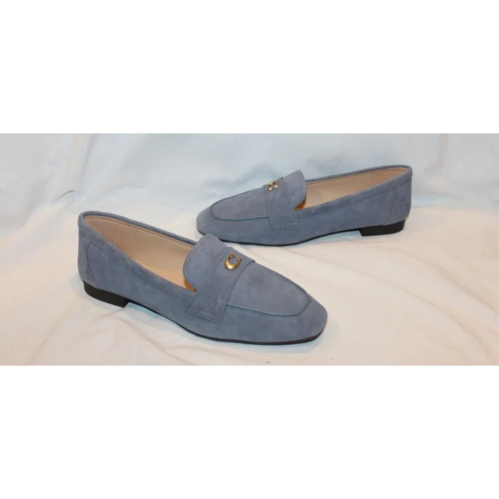 COACH SCULPT C LOGO SLIP ON DRIVER SUEDE LOAFER MOCASSINS LT DENIM SZ 7.5 NEW